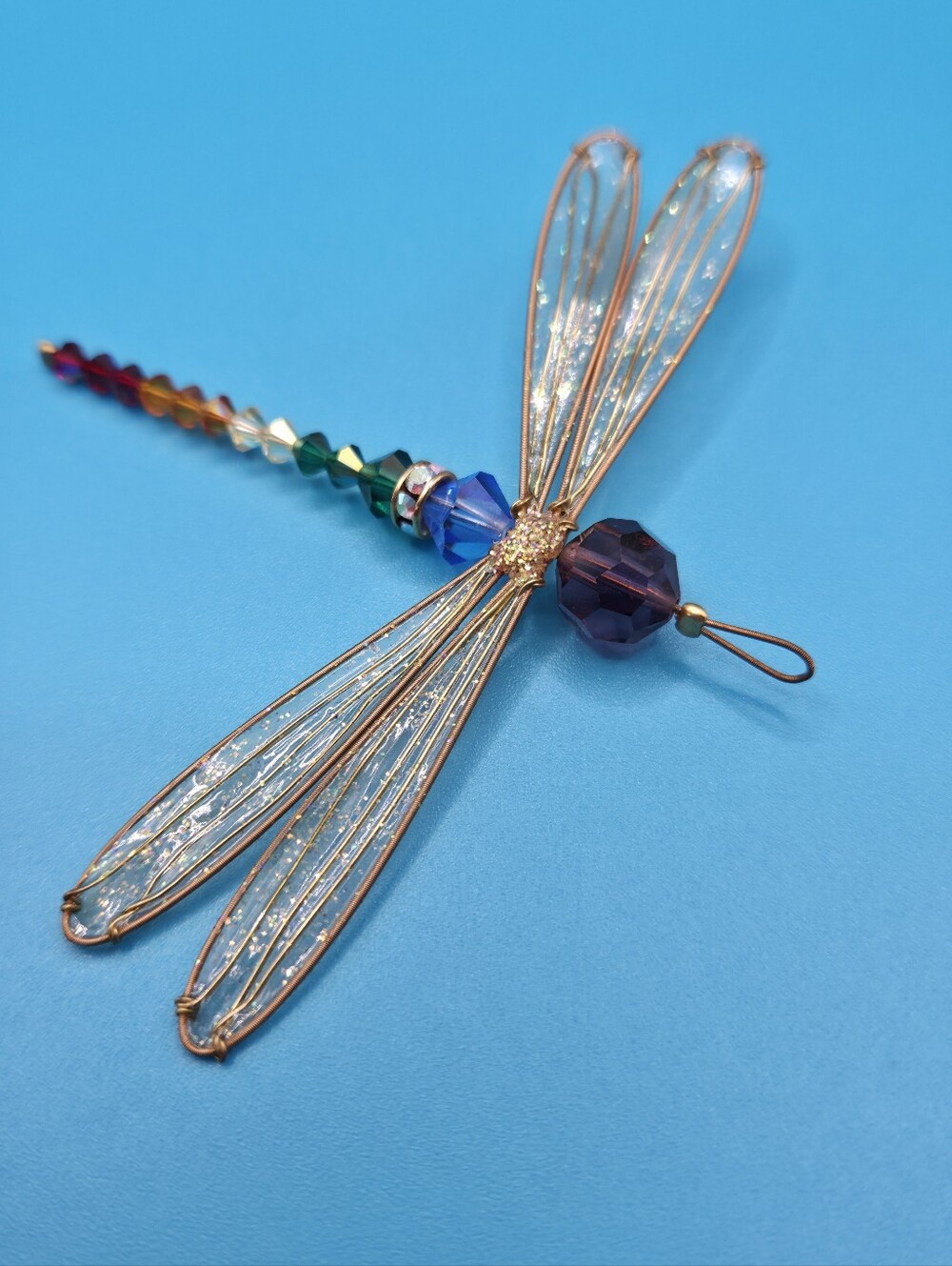 7 Chakra Swarovski Crystal Dragonfly Pendant Rainbow Suncatcher Gold Tone 3.5" - Picture 16 of 16